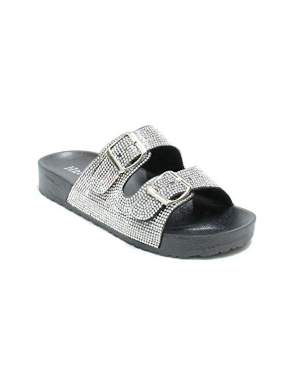 Glitter Double Buckle Adjustable Slip On Slide Sandals Comfort Sole